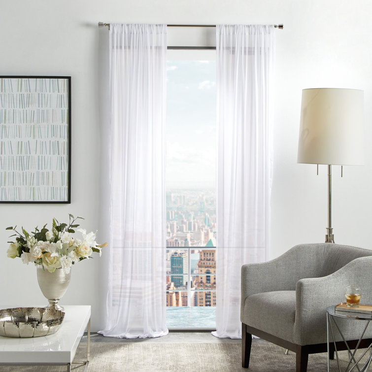 84" White Sheer Pleated Rod Pocket Window Panels
