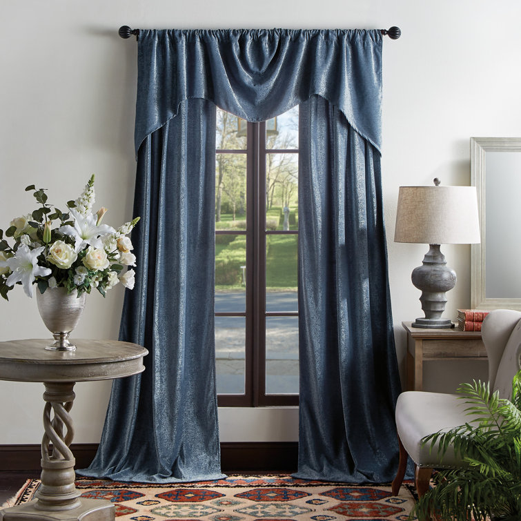 Navy Chenille Room-Darkening Back Tab Curtain Panels, 84"