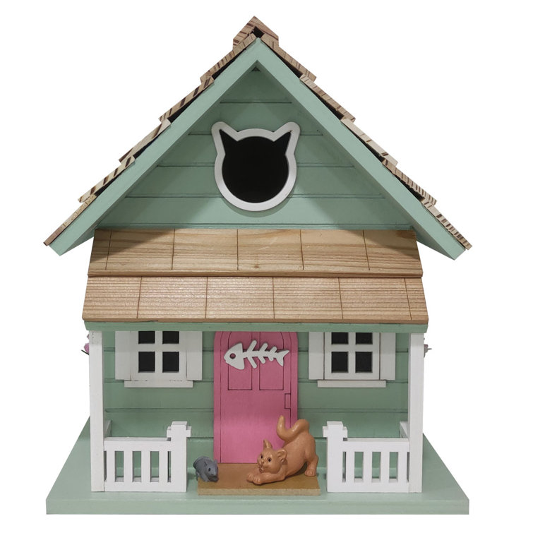 Green Pine Cottage Birdhouse with Extended Roof