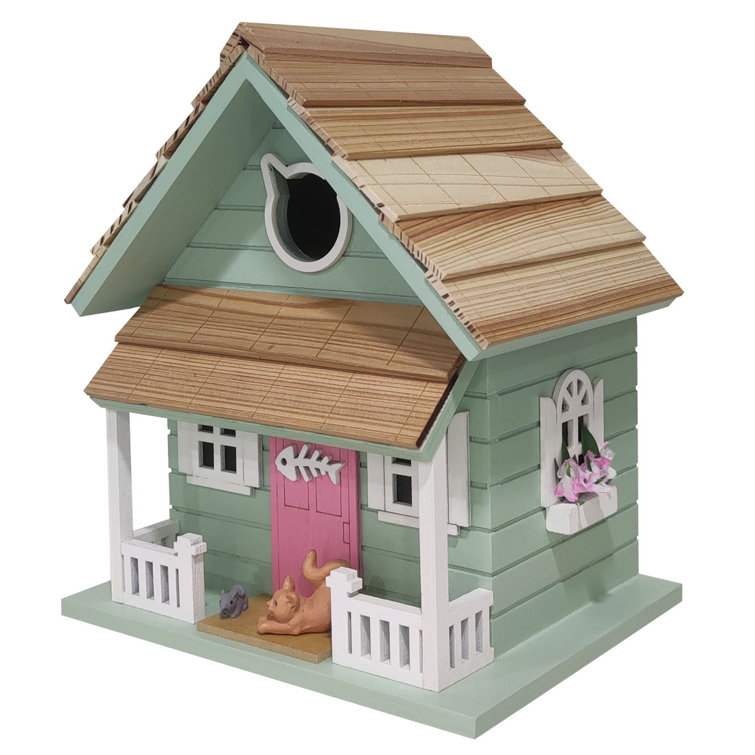 Green Pine Cottage Birdhouse with Extended Roof