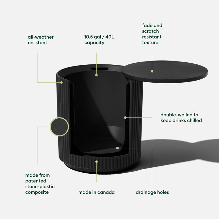 Veradek 21" Black Concrete-Plastic Drum Shape Accent Table