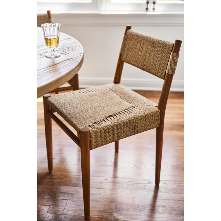 Natural Teak and Woven Rush Armless Dining Chair