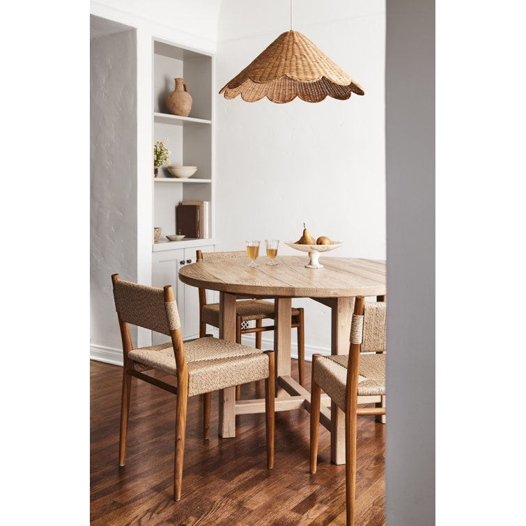 Natural Teak and Woven Rush Armless Dining Chair