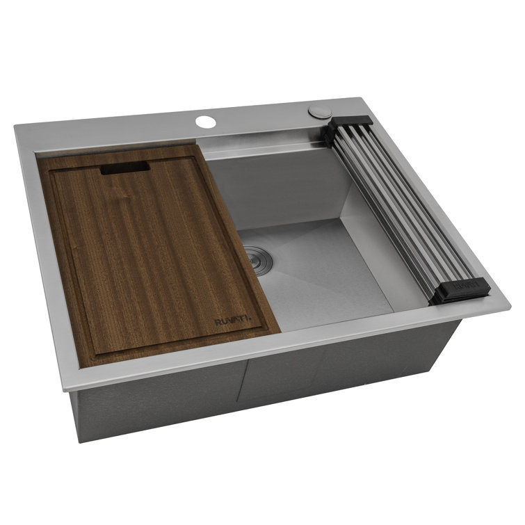 Ruvati 23 x 20 Inch Stainless Steel Workstation Sink with Wood Cutting Board