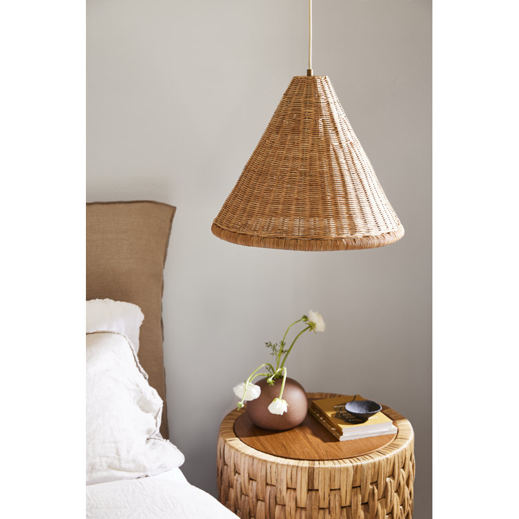 Natural Rattan and Brass Single Light Pendant