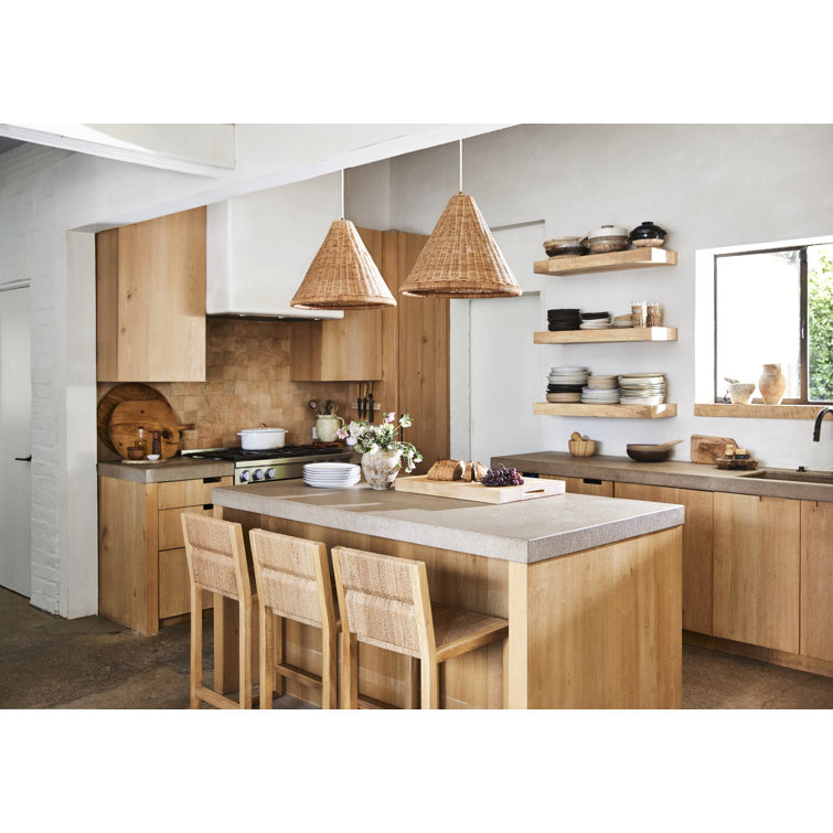 Natural Rattan and Brass Single Light Pendant