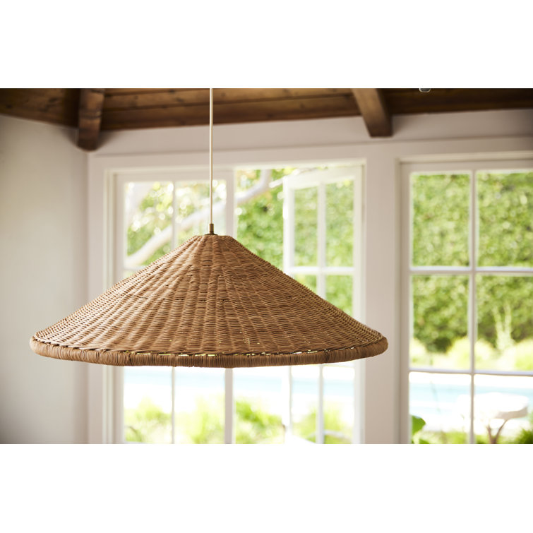 Natural Rattan and Brass Single Light Pendant
