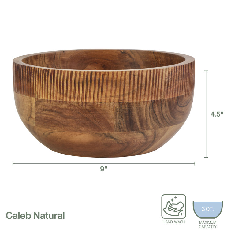Caleb Natural Acacia Wood Large Salad Serving Bowl