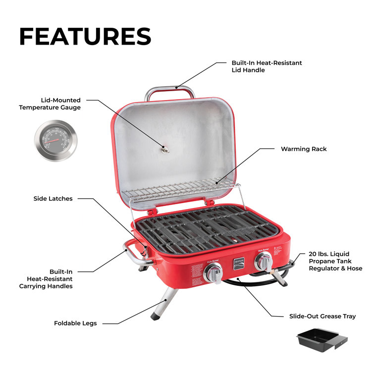 Kenmore Red 2-Burner Portable Tabletop Propane Gas Grill