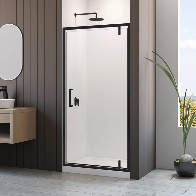 Black 40'' x 77'' Framed Tempered Glass Shower Door