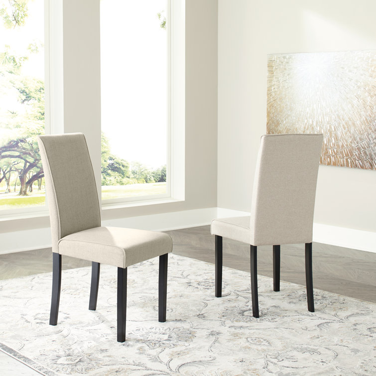 Beige Faux Leather High Back Parsons Side Chair