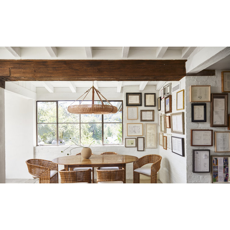Natural Rattan and Brass Halo Chandelier with Leather Straps