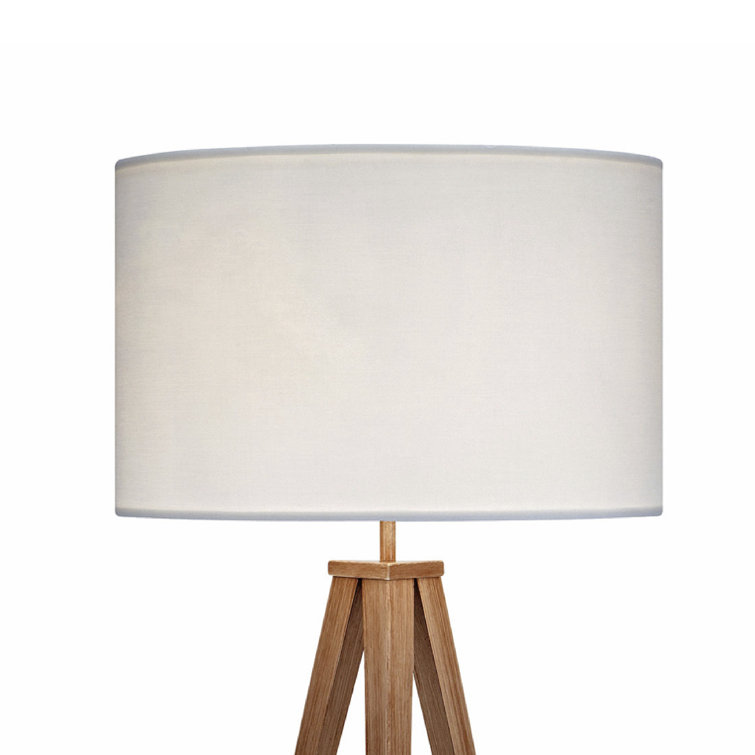 Natural Wood Tripod Floor Lamp with White Drum Shade