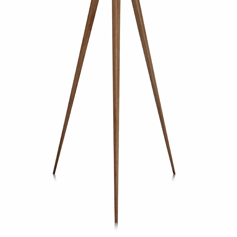 Natural Wood Tripod Floor Lamp with White Drum Shade
