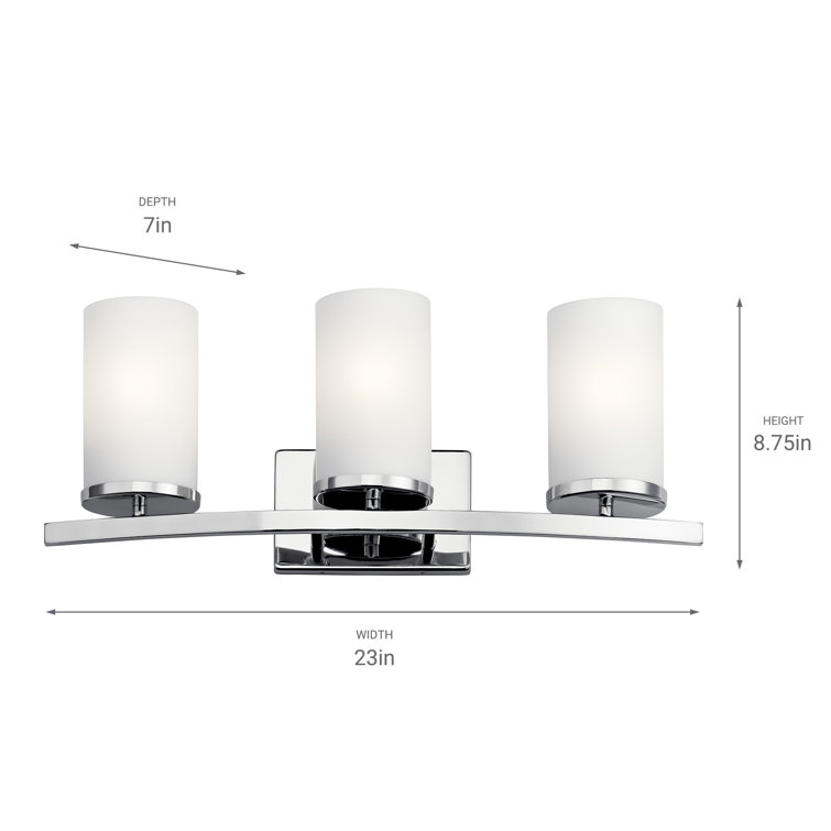 Crosby Transitional 3-Light Chrome Vanity with White Cylinder Shades