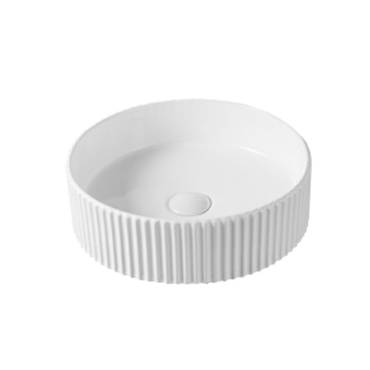 Glossy White Ceramic Round Vessel Bathroom Sink