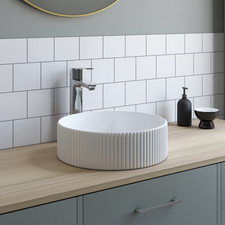 Glossy White Ceramic Round Vessel Bathroom Sink