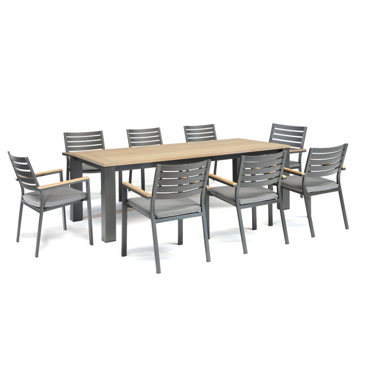 Elba 87'' Charcoal and Teak 8-Person Outdoor Dining Set with Cushions