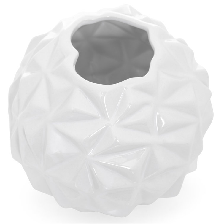 White Lacquered Ceramic Geometric Table Vase