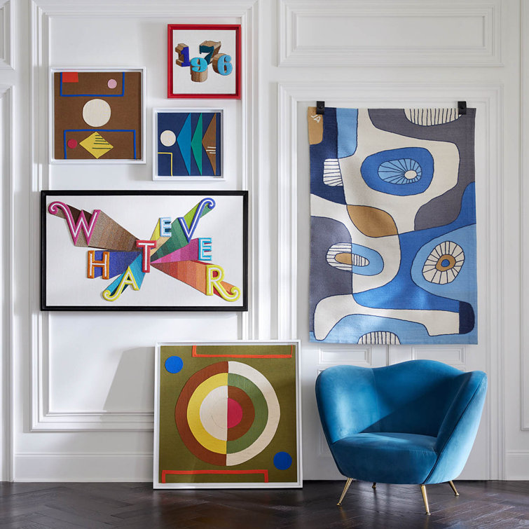 White Framed Abstract Graphic Art on Linen