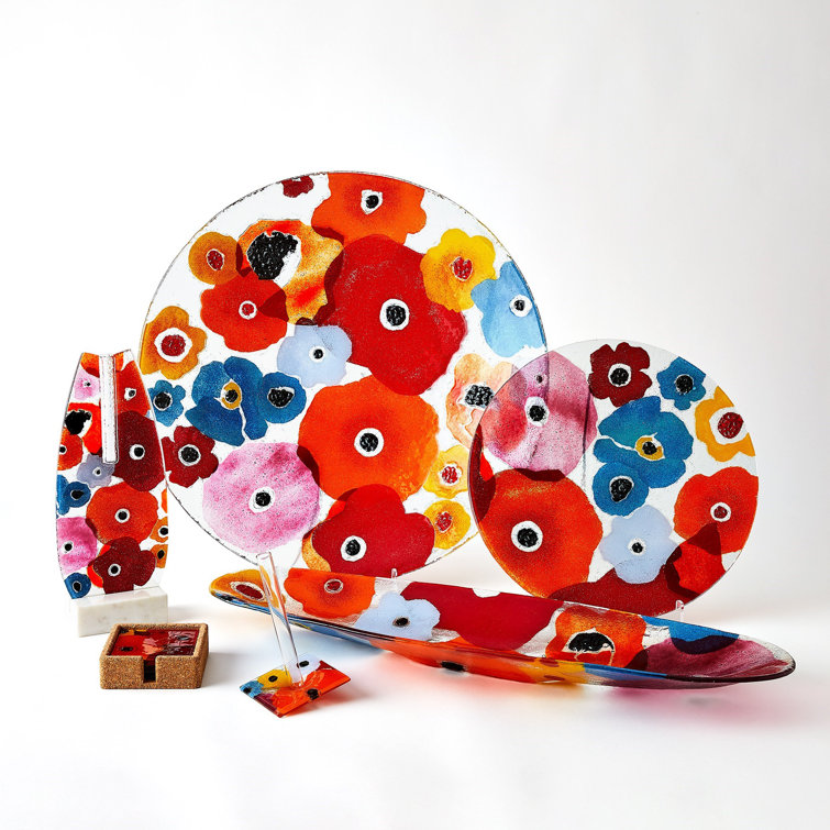 Small Bright Multicolor Floral Glass Charger Plate