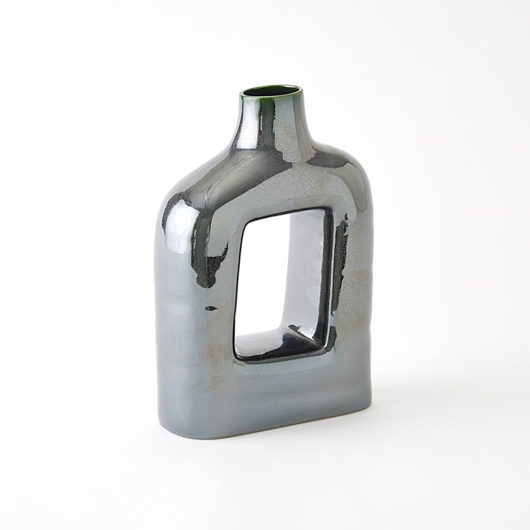 Large Reactive Silver Ceramic Decorative Table Vase