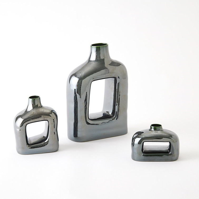 Large Reactive Silver Ceramic Decorative Table Vase