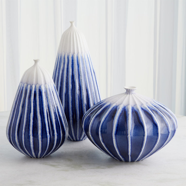 Cobalt and White Wide Ceramic Decorative Table Vase