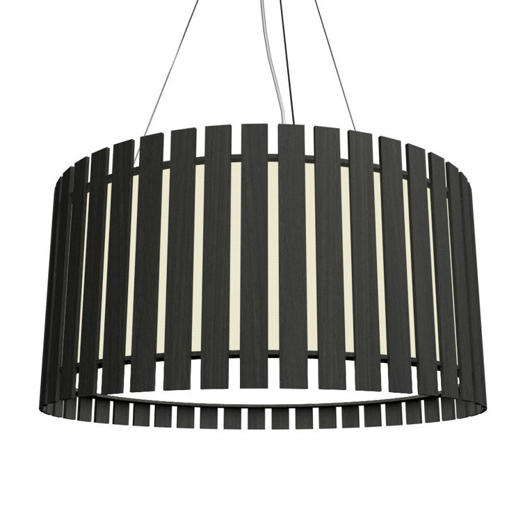 Matte Black Drum Pendant Light with Wood Veneer Shade