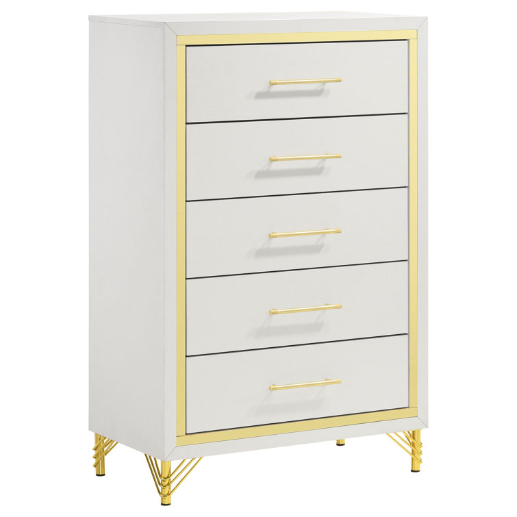 Elegant Eastern King 5-Piece Bedroom Set in Beige & White
