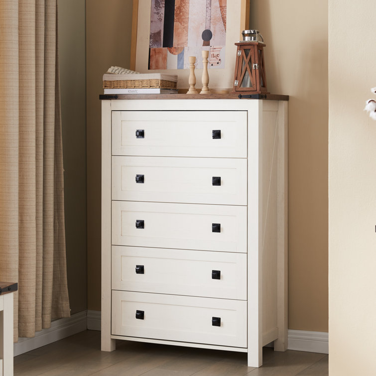 Antique White Farmhouse Vertical 5-Drawer Wood Dresser