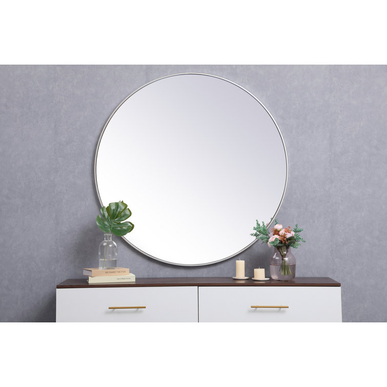 Silver Round Metal Frame Wall Mirror 32"