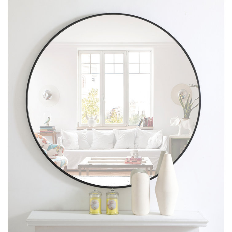 Silver Round Metal Frame Wall Mirror 32"
