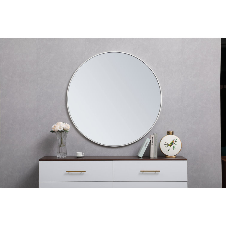Silver Round Metal Frame Wall Mirror 32"