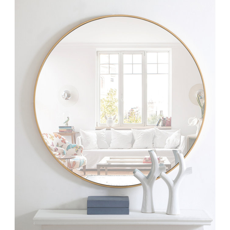 Silver Round Metal Frame Wall Mirror 32"