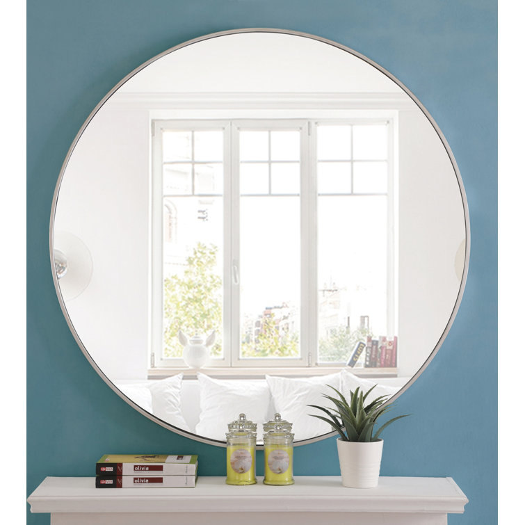 Silver Round Metal Frame Wall Mirror 32"
