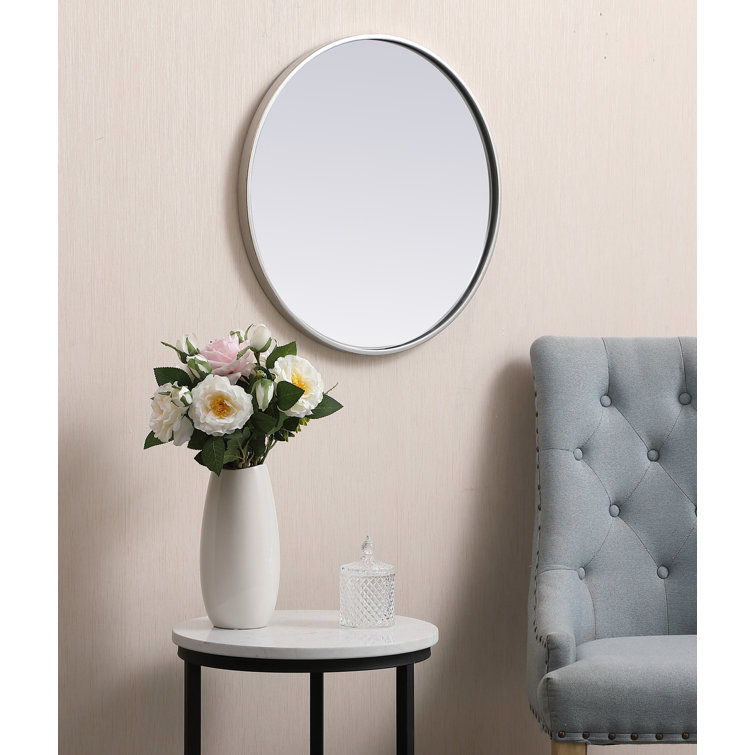 Silver Round Metal Frame Wall Mirror 32"