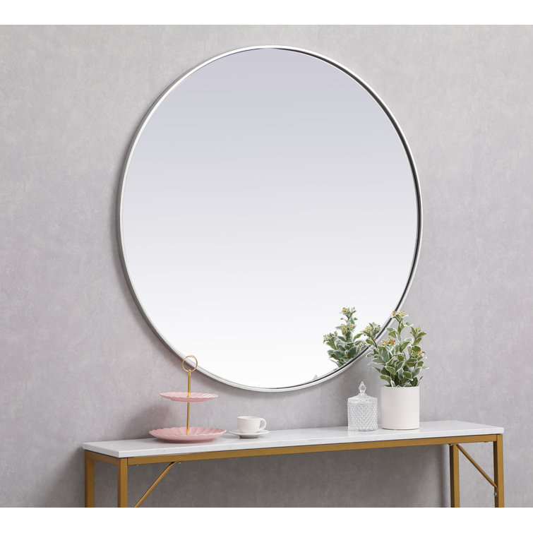 Silver Round Metal Frame Wall Mirror 32"
