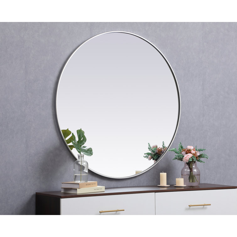 Silver Round Metal Frame Wall Mirror 32"