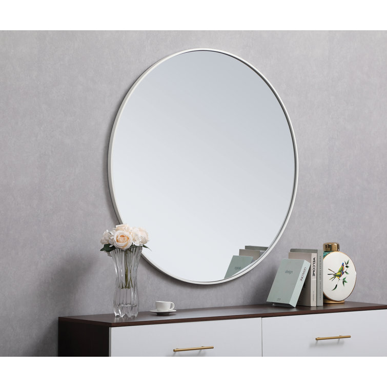 Silver Round Metal Frame Wall Mirror 32"