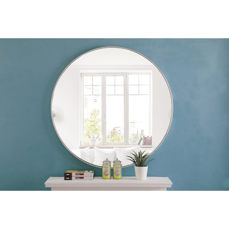 Silver Round Metal Frame Wall Mirror 32"
