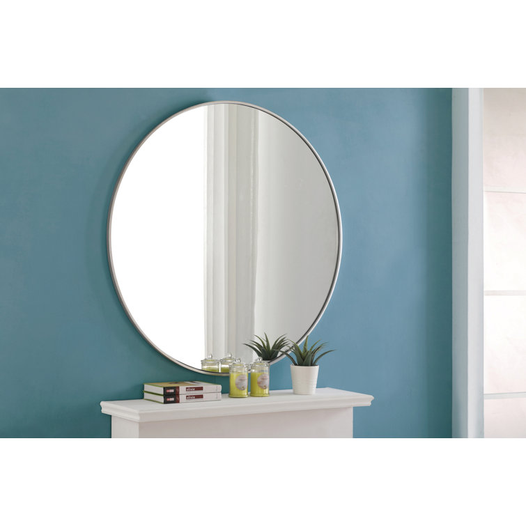 Silver Round Metal Frame Wall Mirror 32"