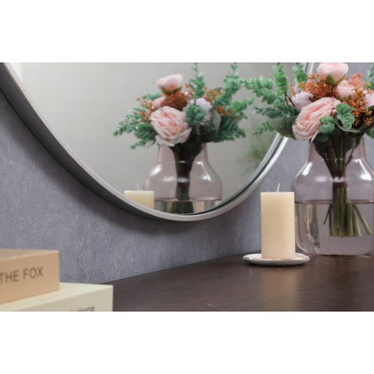 Silver Round Metal Frame Wall Mirror 32"