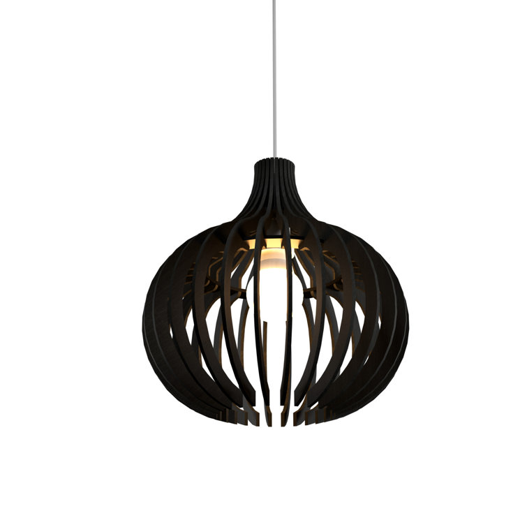 Matte Black Mini Globe Pendant Light with Wood Veneer