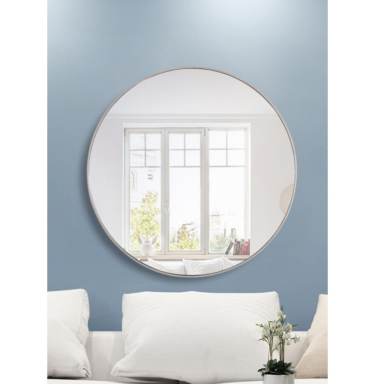 Silver Round Metal Frame Wall Mirror 32"