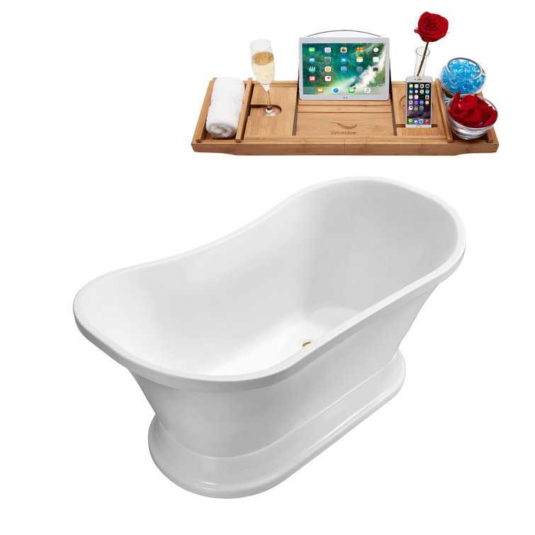 68'' Glossy White Acrylic Double Slipper Freestanding Bathtub