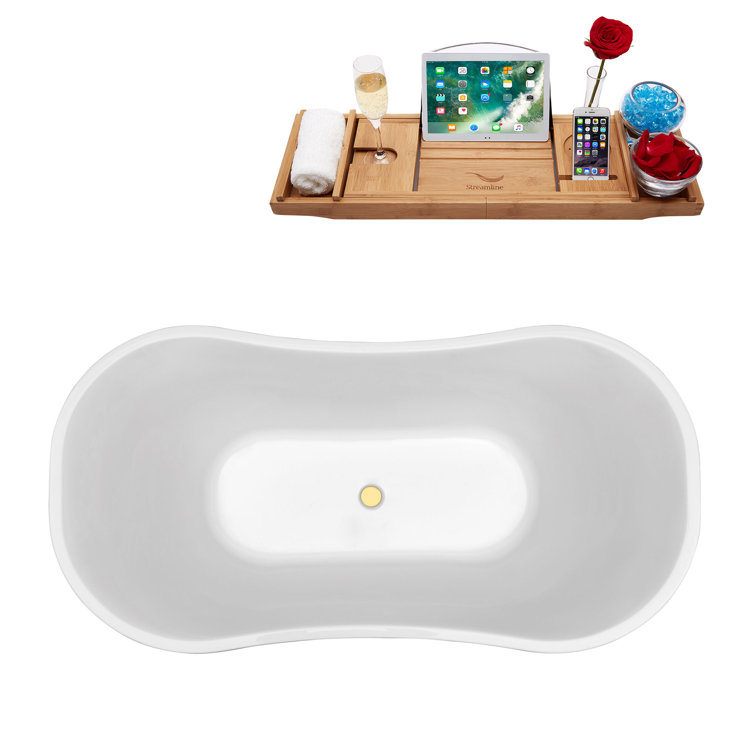 68'' Glossy White Acrylic Double Slipper Freestanding Bathtub