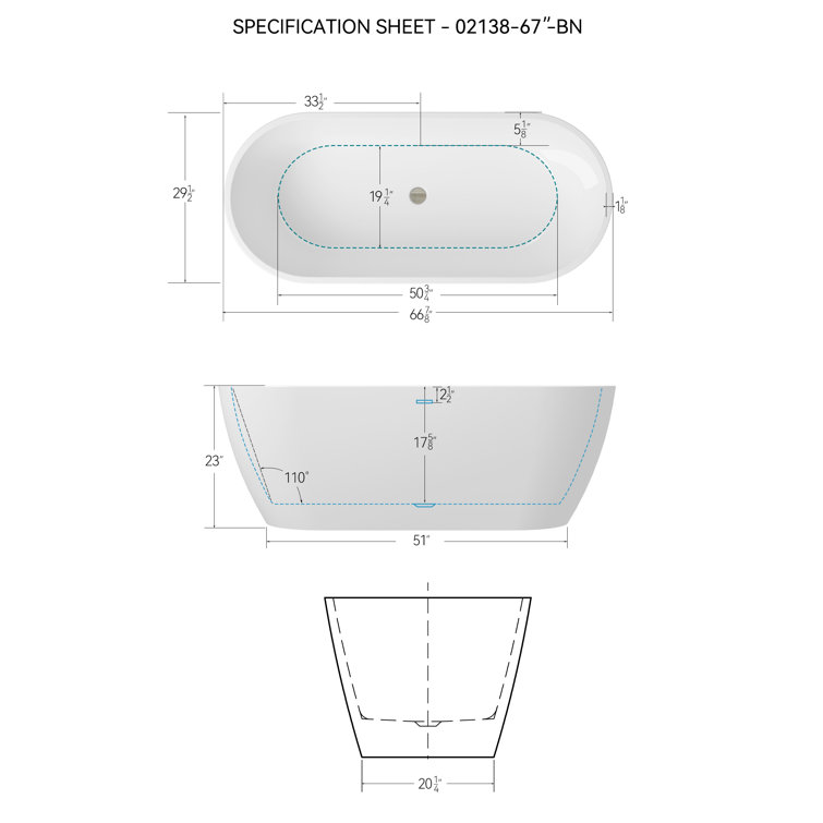 67'' White Acrylic Freestanding Soaking Bathtub