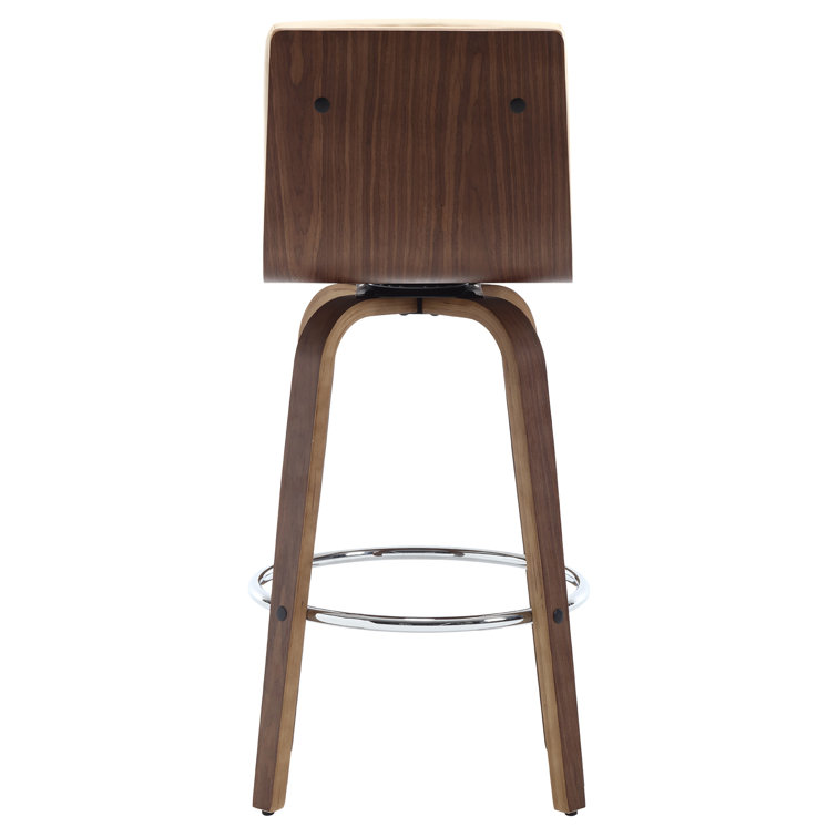 Beige Faux Leather Swivel Counter Stools with Walnut Legs, Set of 2