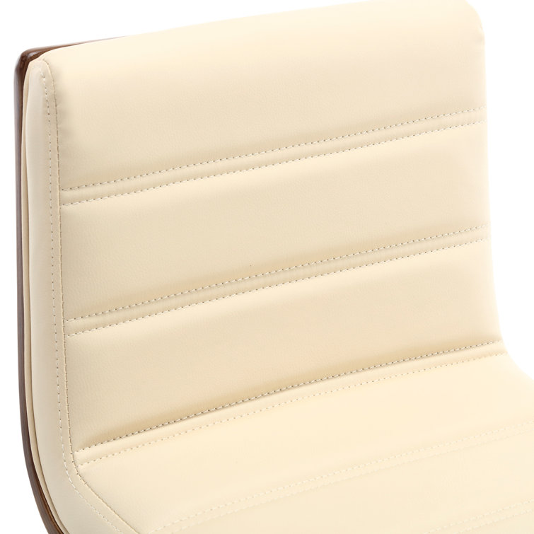 Beige Faux Leather Swivel Counter Stools with Walnut Legs, Set of 2